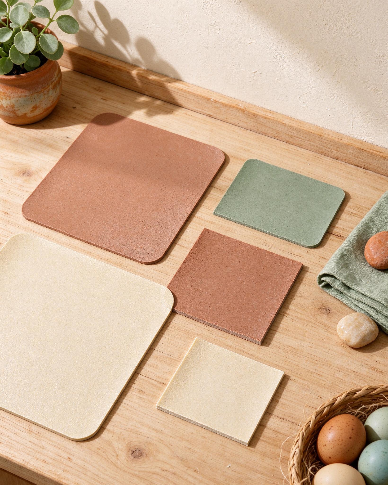 Waterproofing material samples on a timber surface