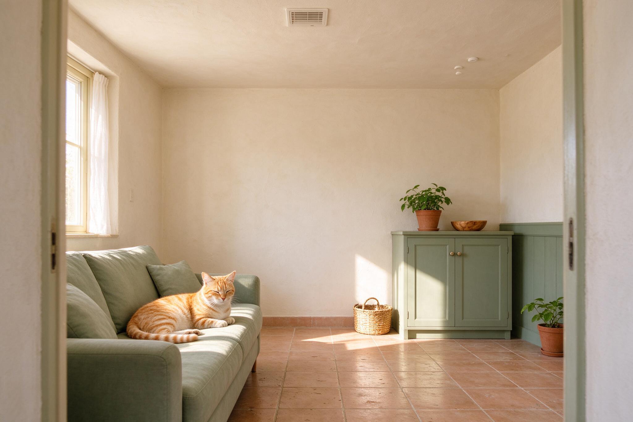 A bright, tidy room with a clean ceiling