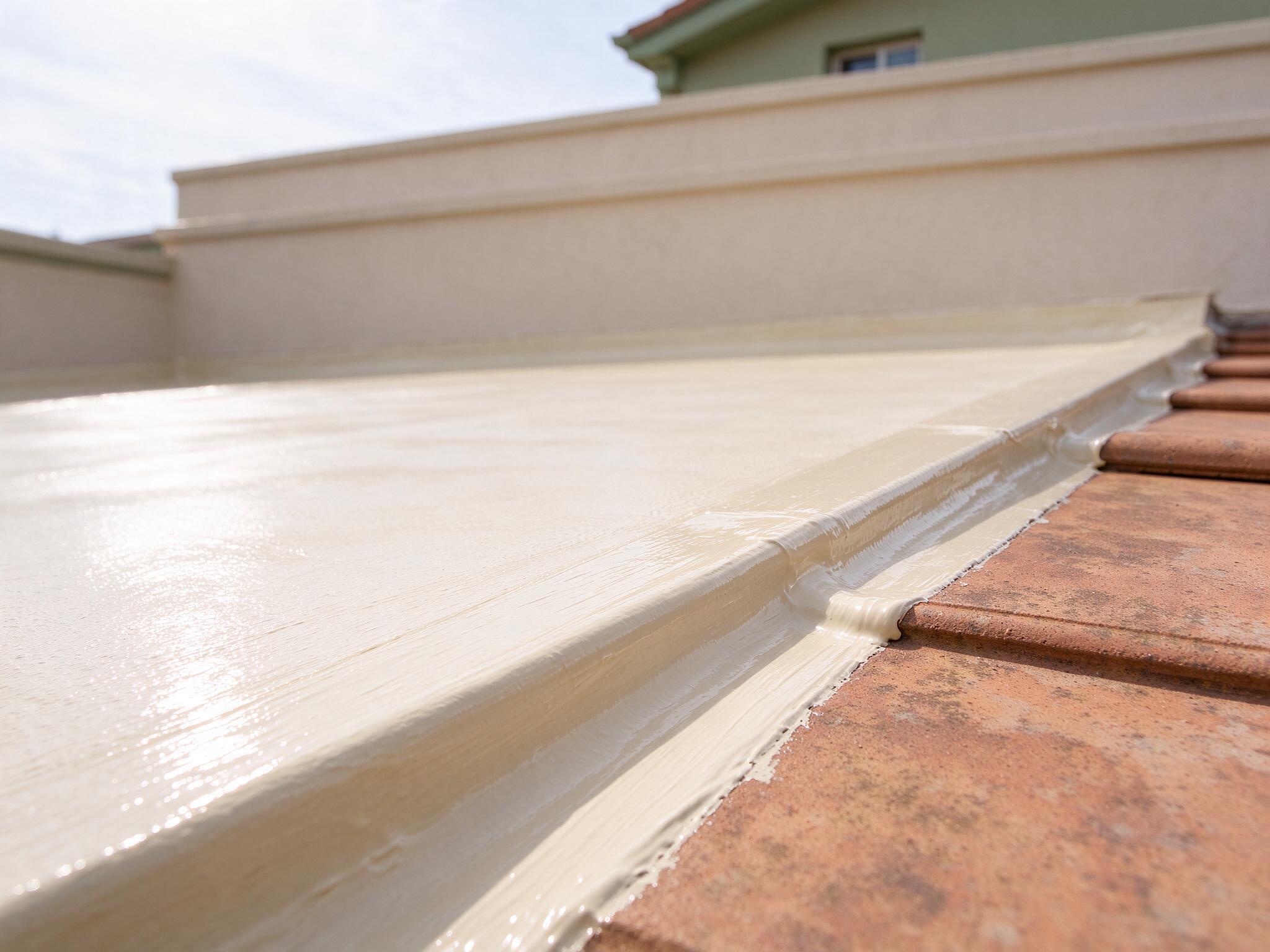 A freshly sealed joint on a residential roof